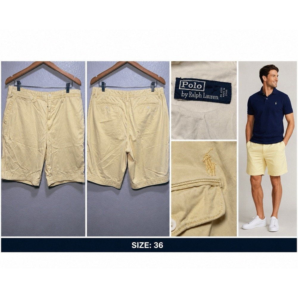 Polo Ralph Lauren Short Mens 36 Yellow Pleated Cotton Chino Shorts Preppy Y2K